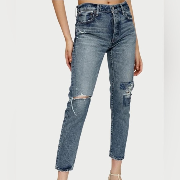 New Moussy Vintage Monroe Tapered Jean Japanese Denim Patchwork Sz 24 - Picture 2 of 14